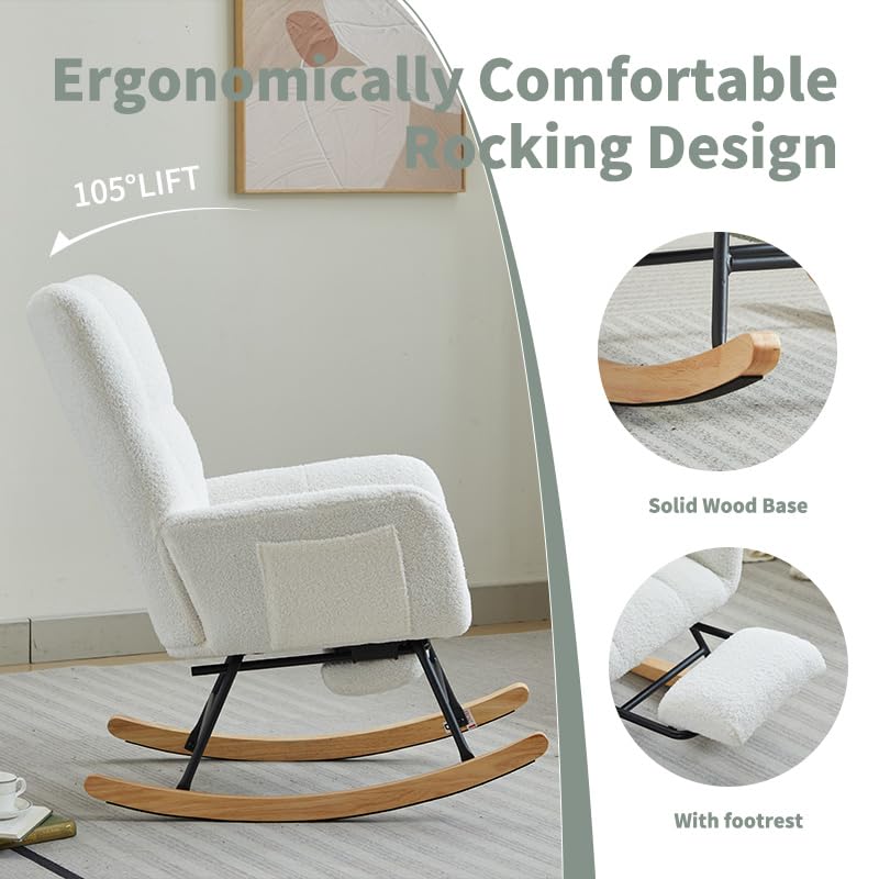 Oversized Teddy Fabric Rocking Chair with Anti-Slip Base