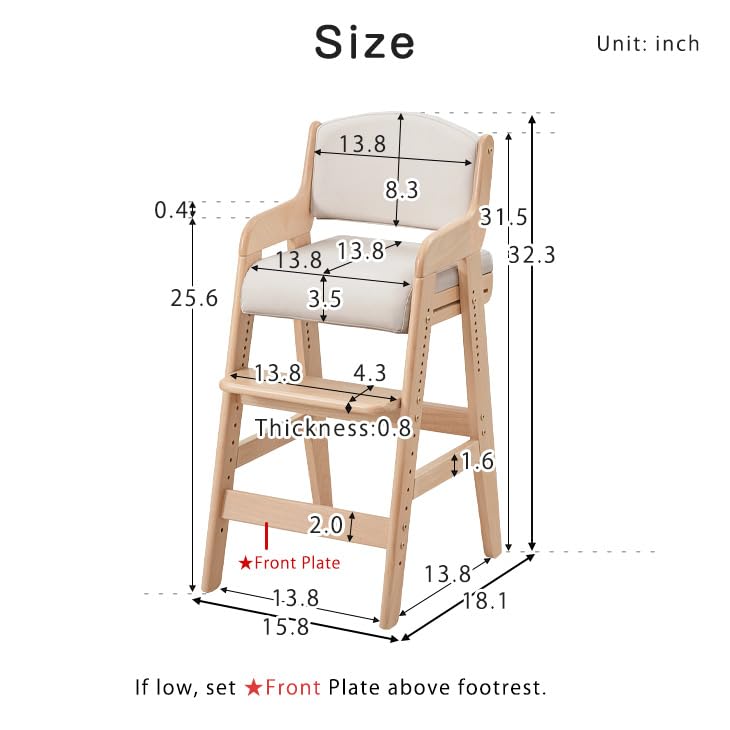 タンスのゲン TANSU NO GEN Japanese Wooden Chair, Height Adjustment for Babies and Toddlers Aged 4-12, up to 99.2 lbs, Designed in Japan, Slide The seat Natural,49600401(98182)(101169)