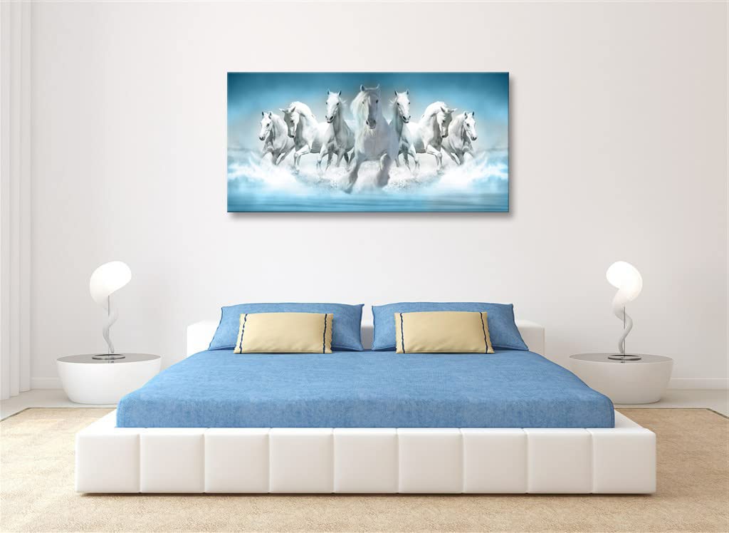 Horse Print Painting on Canvas Modern Blue Wall Art Animal Picture