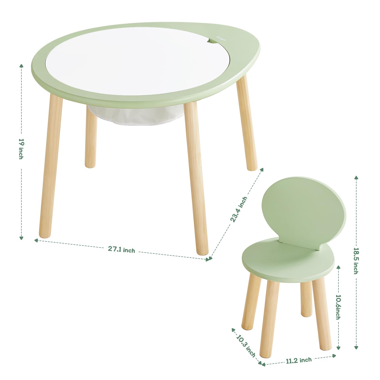 Kids Wooden Table and Chairs Set with Storage