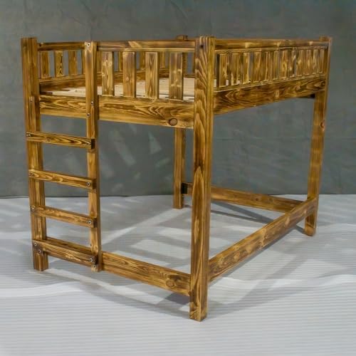 Farmhouse Wood Loft Bed Frame, Full Size - Torched Pine, Rustic