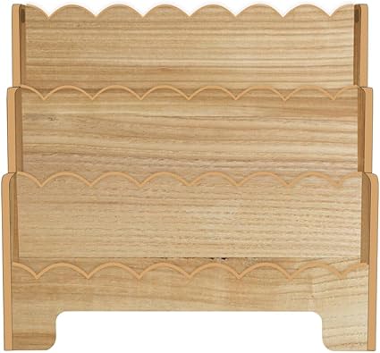 Kids Bookshelf Wooden 3-Tier, Scalloped Book Shelf for Kids Rooms