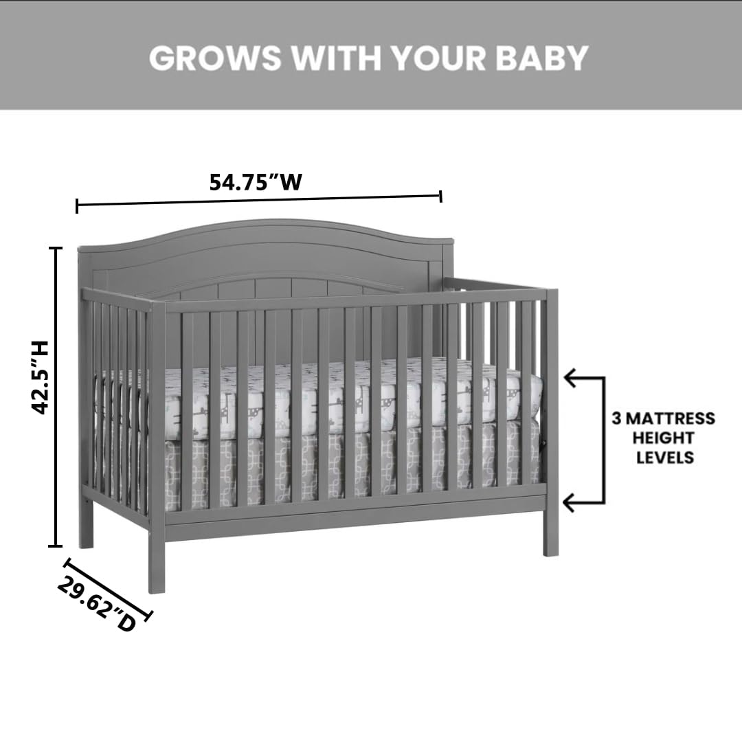 4-in-1 Convertible Baby Crib with Shiplap Headboard