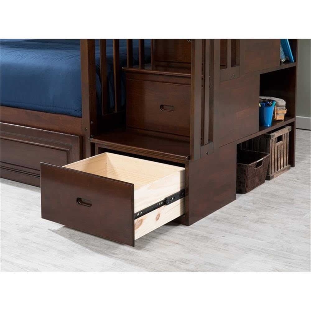 Full Over Full Bunk Bed with Trundle and Staircase