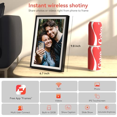 QOCEN Frameo 10.1 inch Digital Picture Frame, Smart WiFi Digital Photo Frame with 32G Memory, HD Touch Screen, Auto-Rotate, Slideshow, Easy Setup, Share Photos and Videos Anywhere
