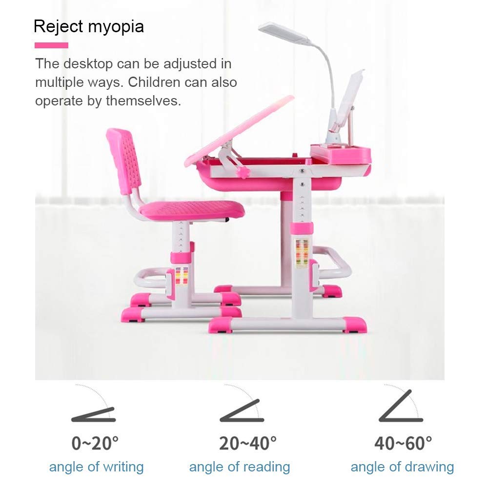 Height Adjustable Kids Desk and Chair Set with LED Lamp
