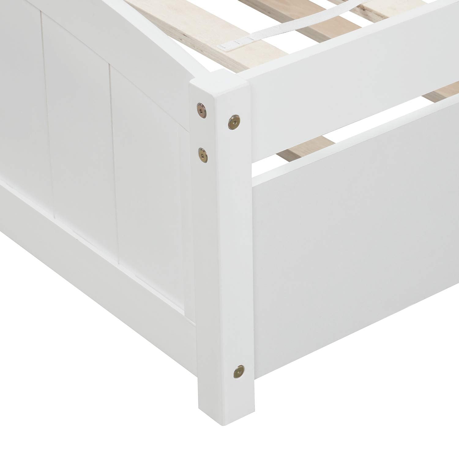 Twin Platform Bed Frame with Trundle, White Solid Wood, 79.5 x 41.7 x 37.5 inches