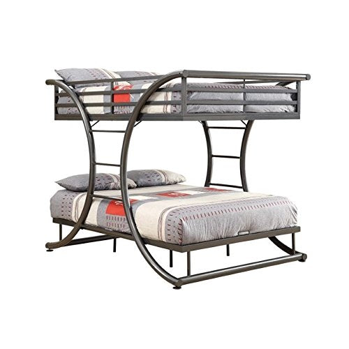 Modern Stainless Steel Full Over Full Bunk Bed in Gunmetal Gray