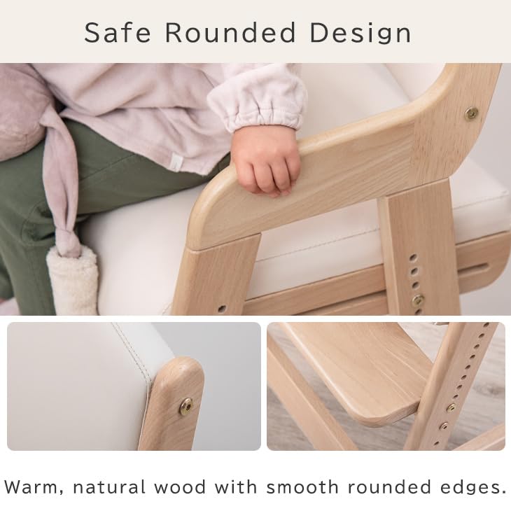 タンスのゲン TANSU NO GEN Japanese Wooden Chair, Height Adjustment for Babies and Toddlers Aged 4-12, up to 99.2 lbs, Designed in Japan, Slide The seat Natural,49600401(98182)(101169)