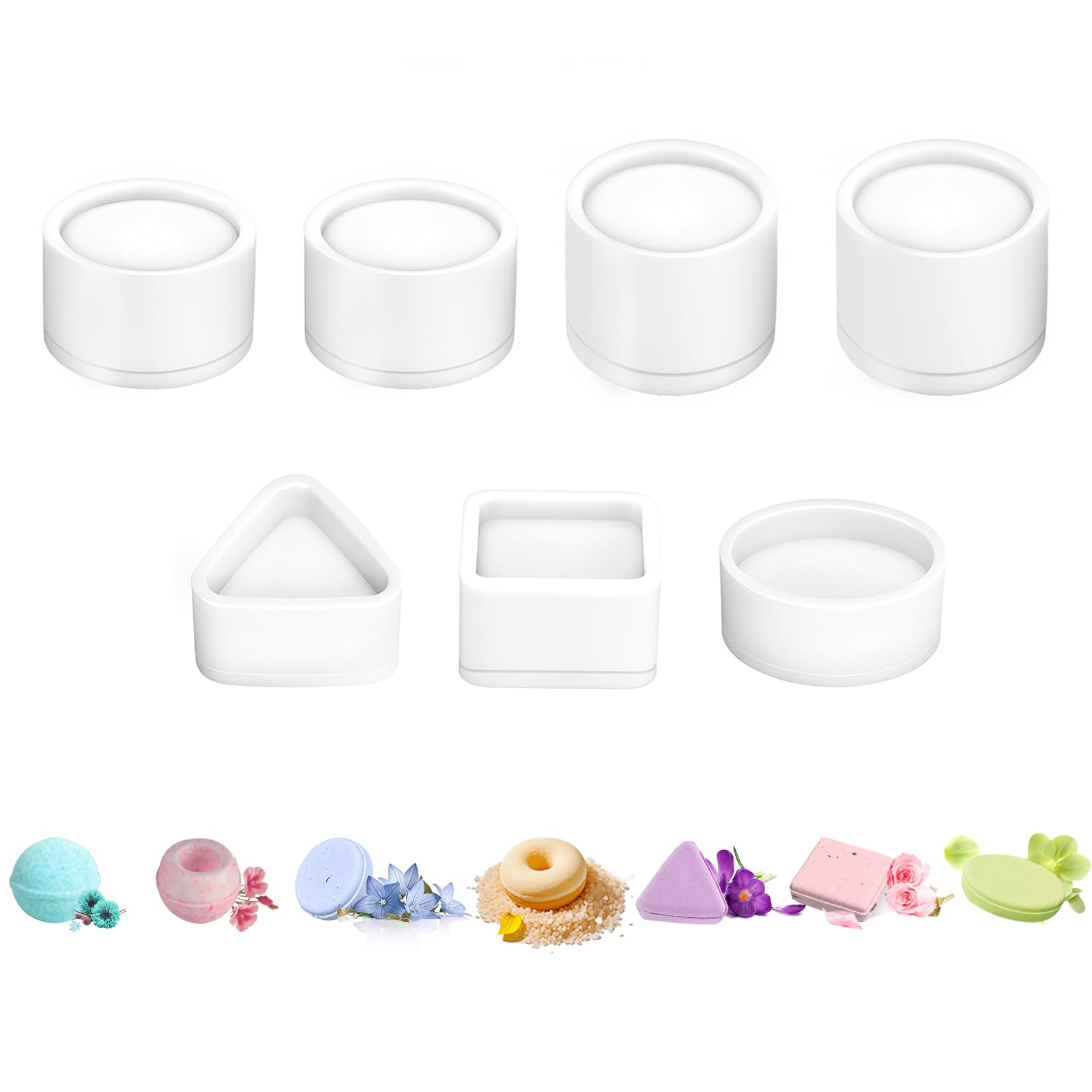 7PCS Bath Bomb Molds-Ball/Block/Tablet/Donut/Triangle/Oval/Dimpled Ball Shape