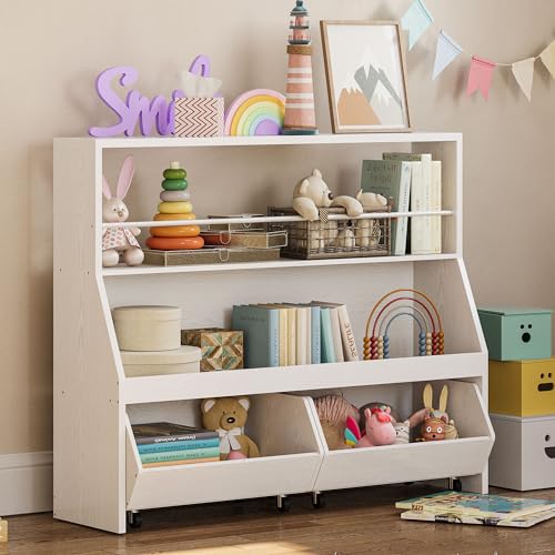 Toy Storage Organizer, Kids Bookshelf with 2 Movable Cubby