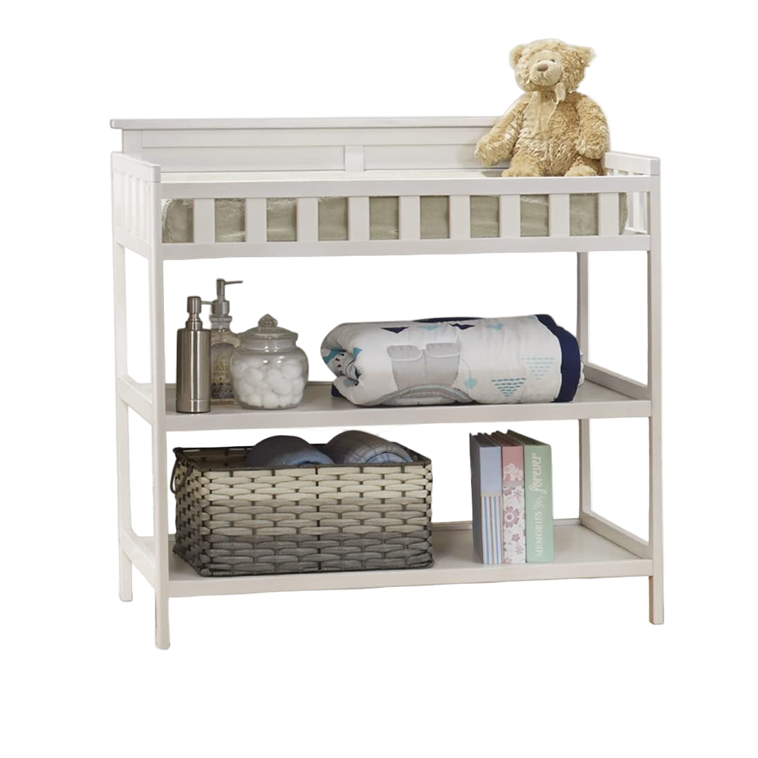 Furniture Farmhouse White Changing Table and Changing Pad