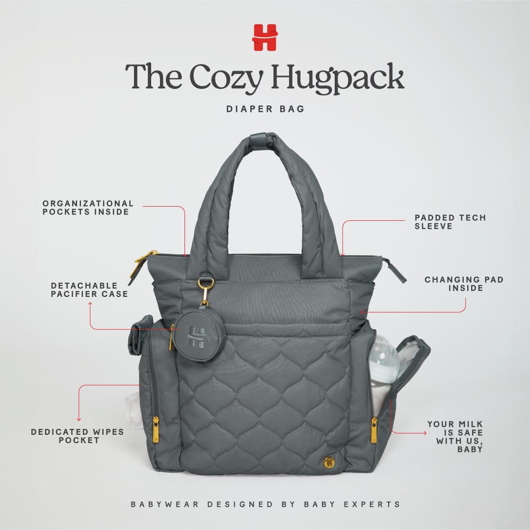 Cozy Hugpack Tote Diaper Bag, Black Quilted