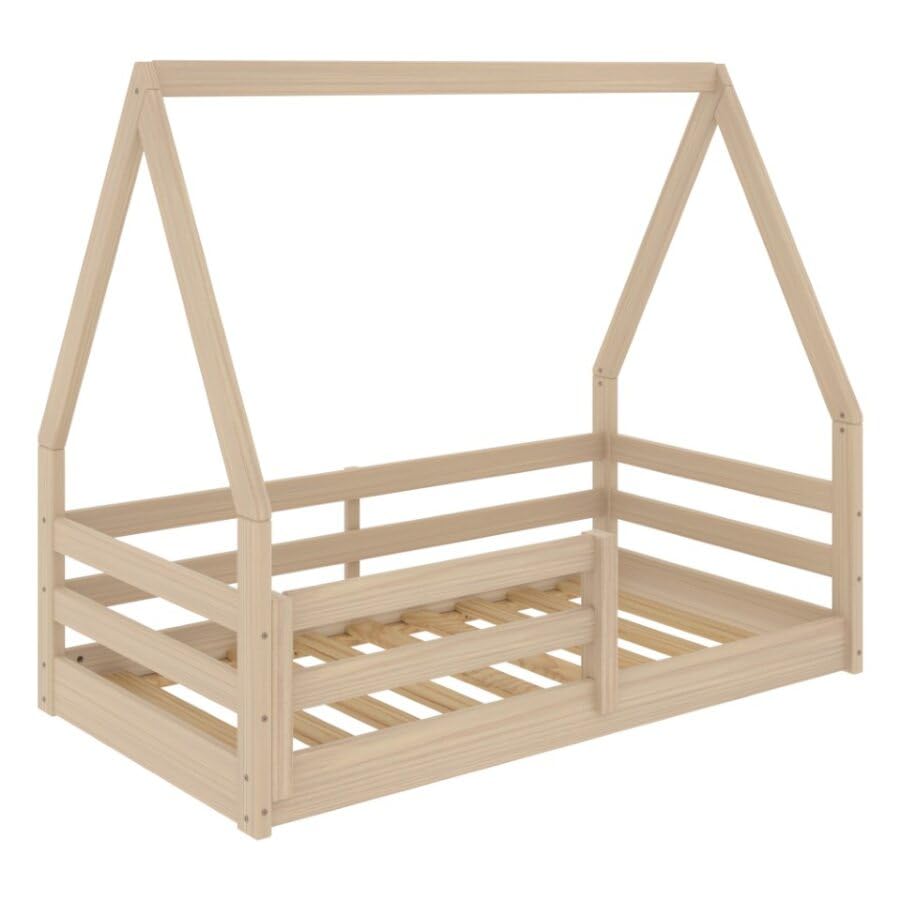 Montessori Toddler Floor Bed with Rails - Solid Pine Wood