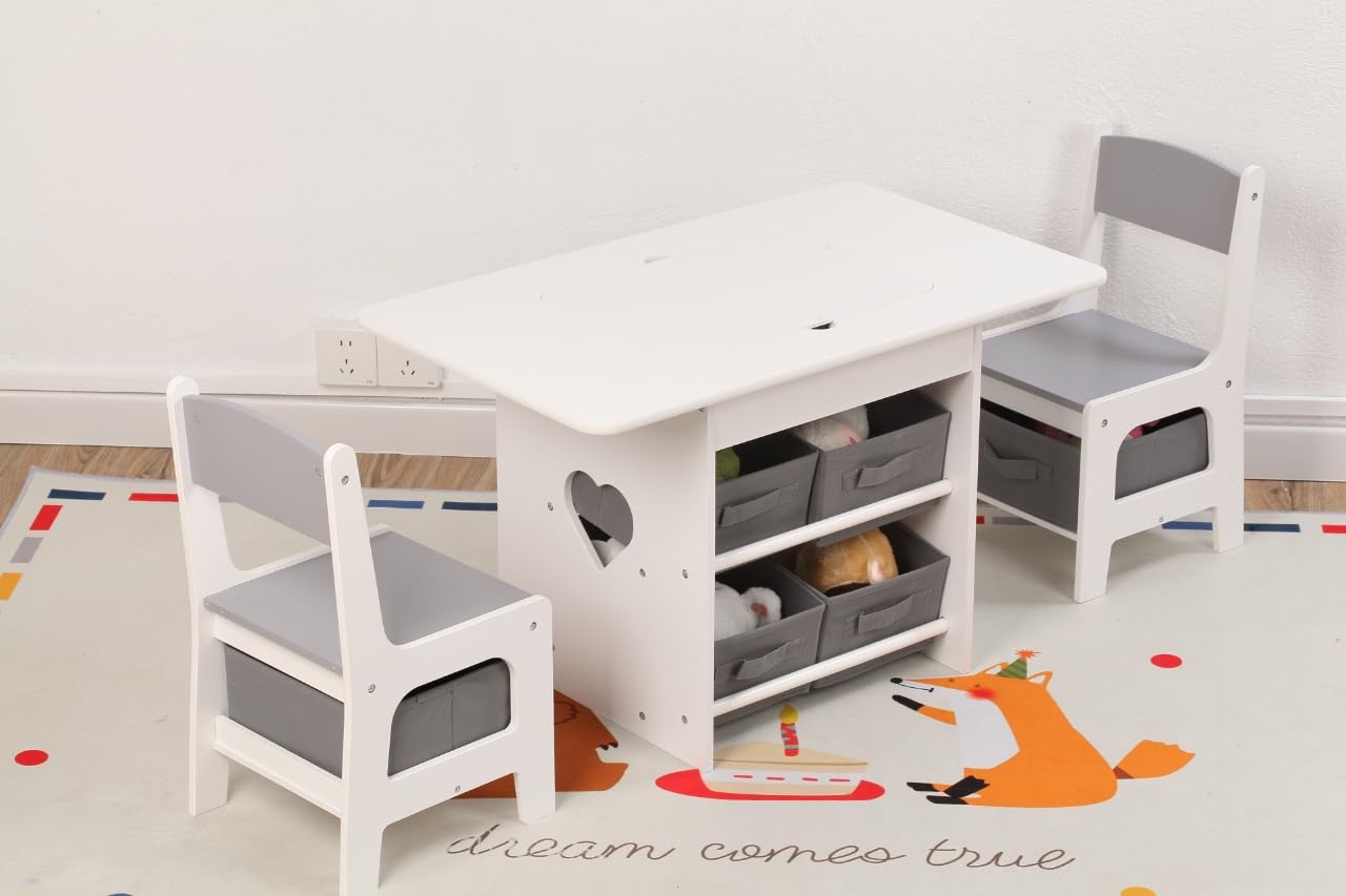 Kids Table and 2 Chairs Set 2-in-1 Plastic Building Blocks-Compatible Activity
