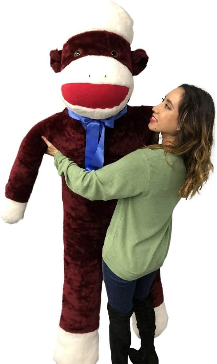 6 Foot Giant Sock Monkey - Maroon Color Soft Huge Made in The USA Americ
