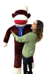 6 Foot Giant Sock Monkey - Maroon Color Soft Huge Made in The USA Americ