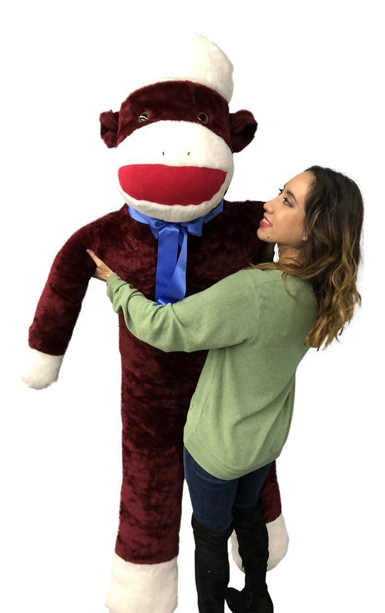 6 Foot Giant Sock Monkey - Maroon Color Soft Huge Made in The USA Americ