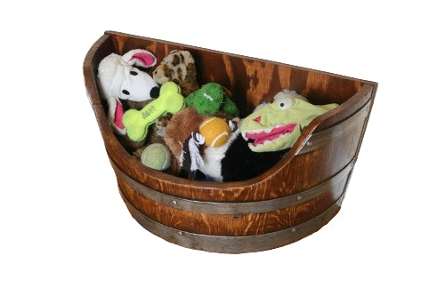 Creations Pet Toy Box, Toy Bin Made From Solid Oak Wine Barrel