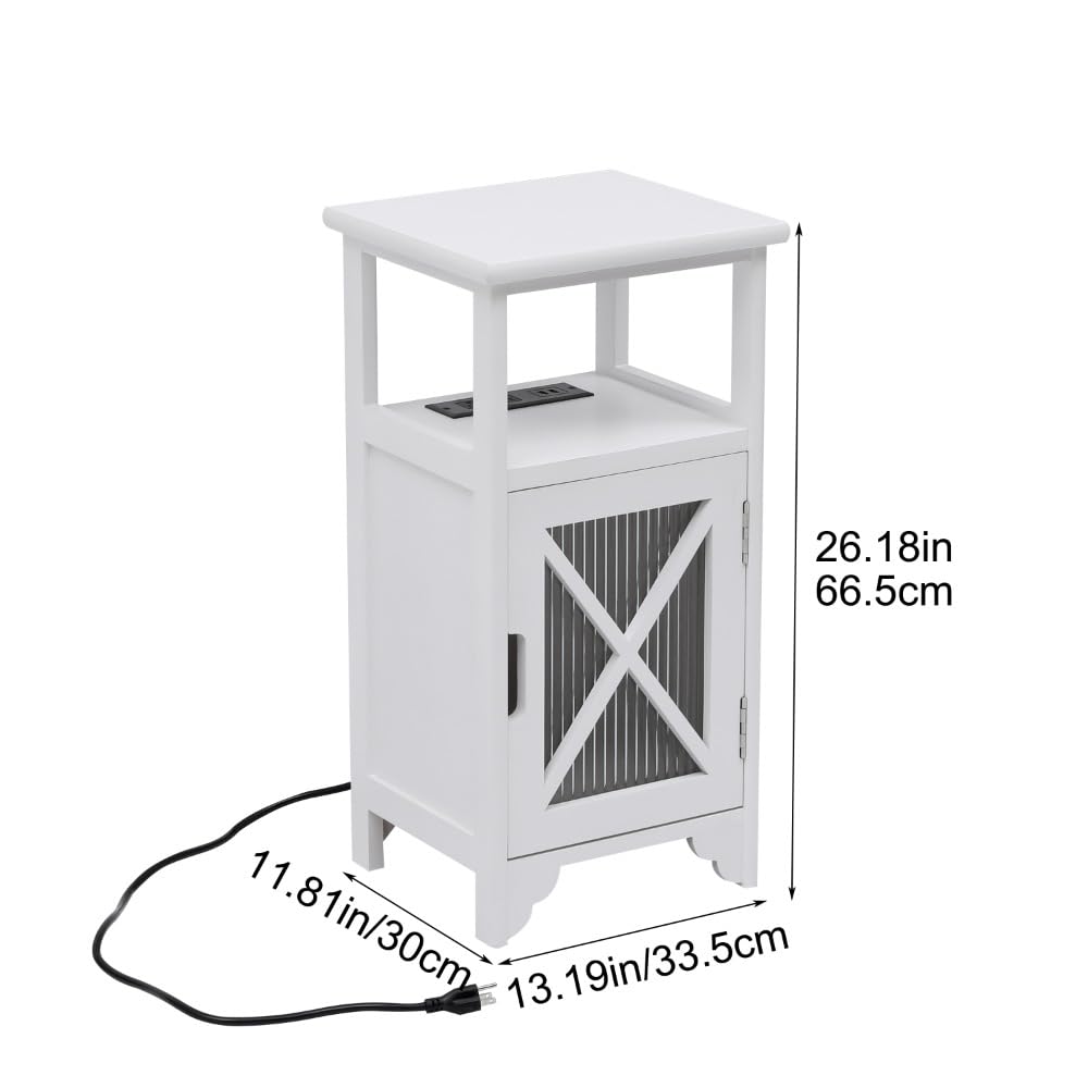 LED Nightstand with Charging Station and Storage