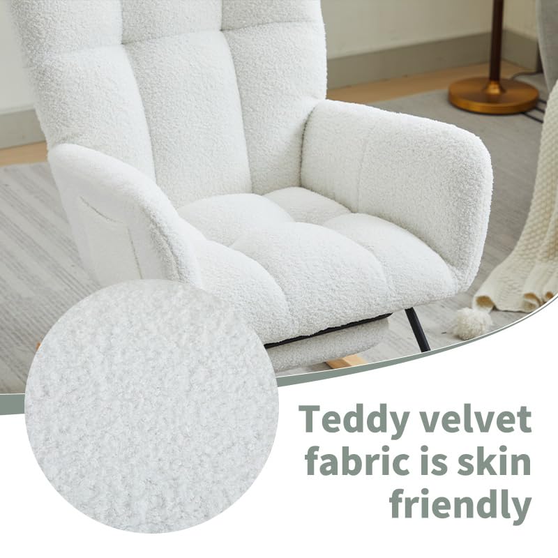 Oversized Teddy Fabric Rocking Chair with Anti-Slip Base