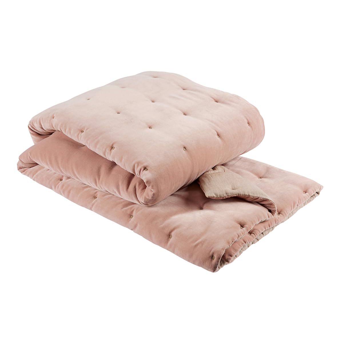Luxury Quilted Cotton Velvet Throw Blanket 55" x 79" Dusky Pink
