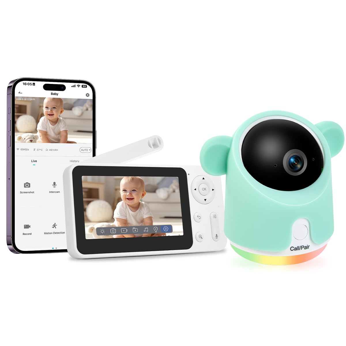 Baby Monitor with Camera and Audio, 1080P Baby Camera