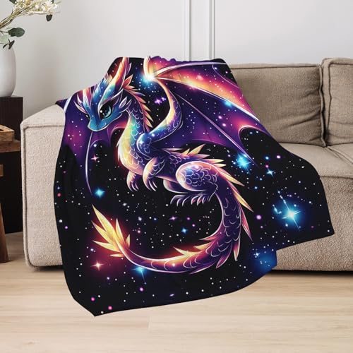 Cute Galaxy Dragon Throw Blanket, Kawaii Dragon Gifts for Kids
