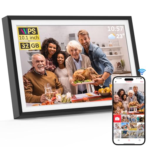 QOCEN Frameo 10.1 inch Digital Picture Frame, Smart WiFi Digital Photo Frame with 32G Memory, HD Touch Screen, Auto-Rotate, Slideshow, Easy Setup, Share Photos and Videos Anywhere