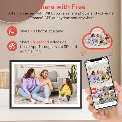 QOCEN Frameo 10.1 inch Digital Picture Frame, Smart WiFi Digital Photo Frame with 32G Memory, HD Touch Screen, Auto-Rotate, Slideshow, Easy Setup, Share Photos and Videos Anywhere