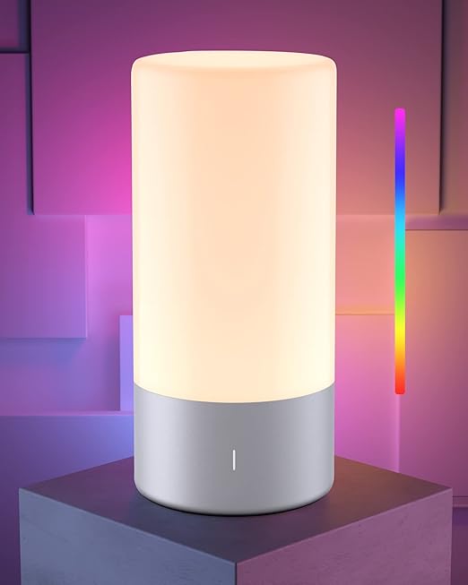 Touch Bedside Table Lamp, [Sleek Design & RGB Mode] 3 Way Dimmable Small Lamp