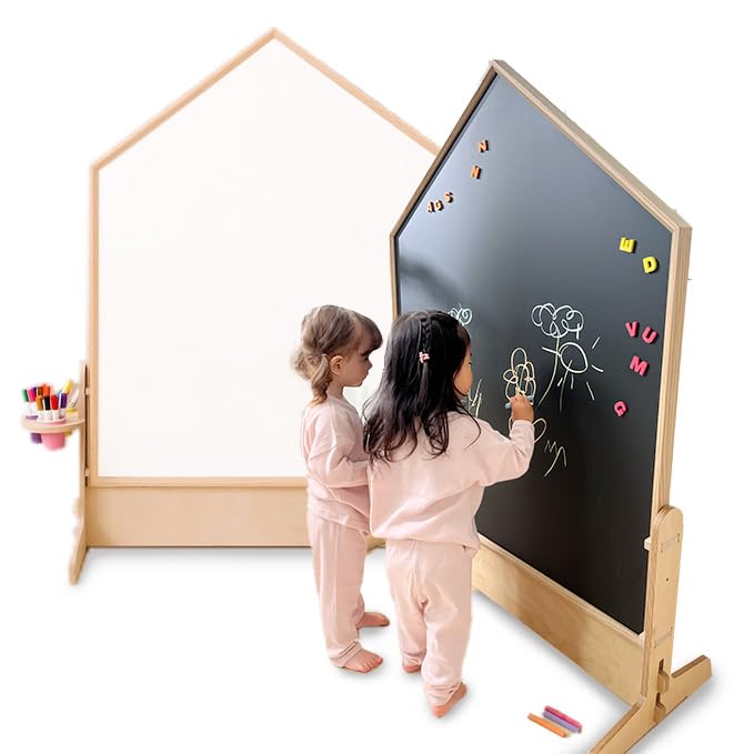 Kids’ Large Double-Sided Easel – Chalkboard & Magnetic Whiteboard