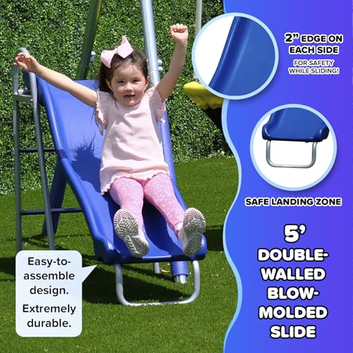 Metal Swing Set with Slide and Teeter Totter for Kids Outdoor Playground