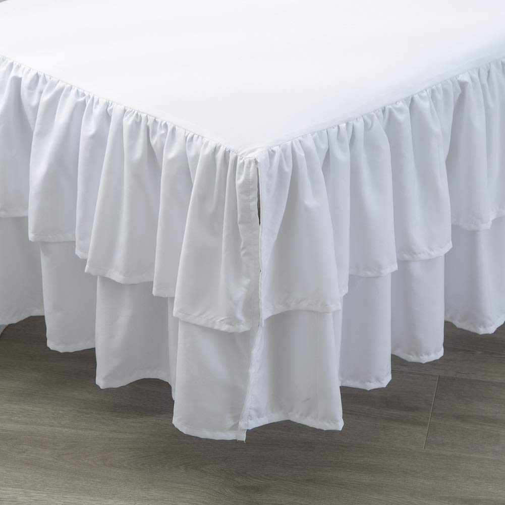White Ruffled Double Layer Crib Bed Skirt 14 Inch Drop