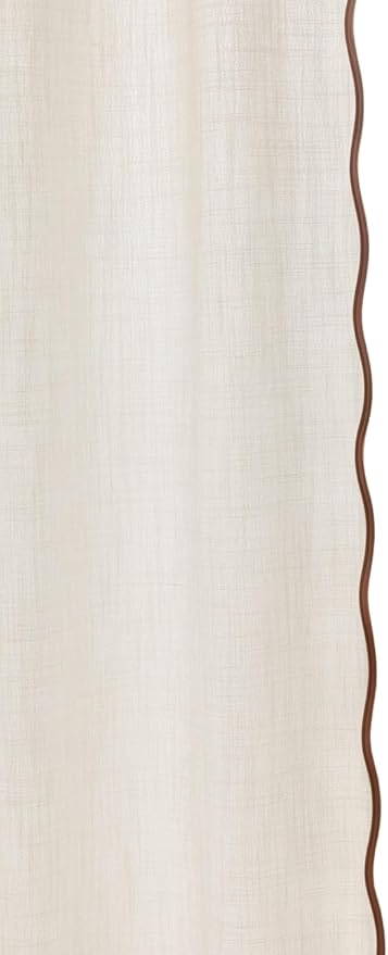 Linen Blend Scalloped/Wavy Trim, Ripple Fold Curtains for Living Room