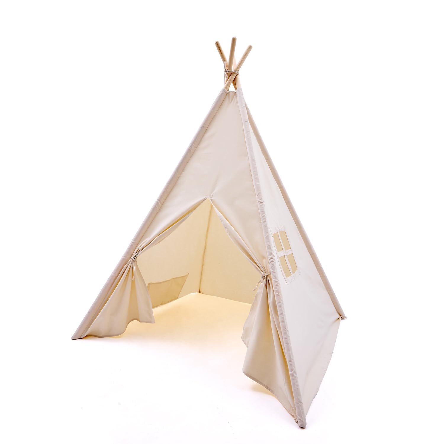 Teepee Tent with Carry Bag 43 x 43 x 63 Inch, Natural Cotton Canvas
