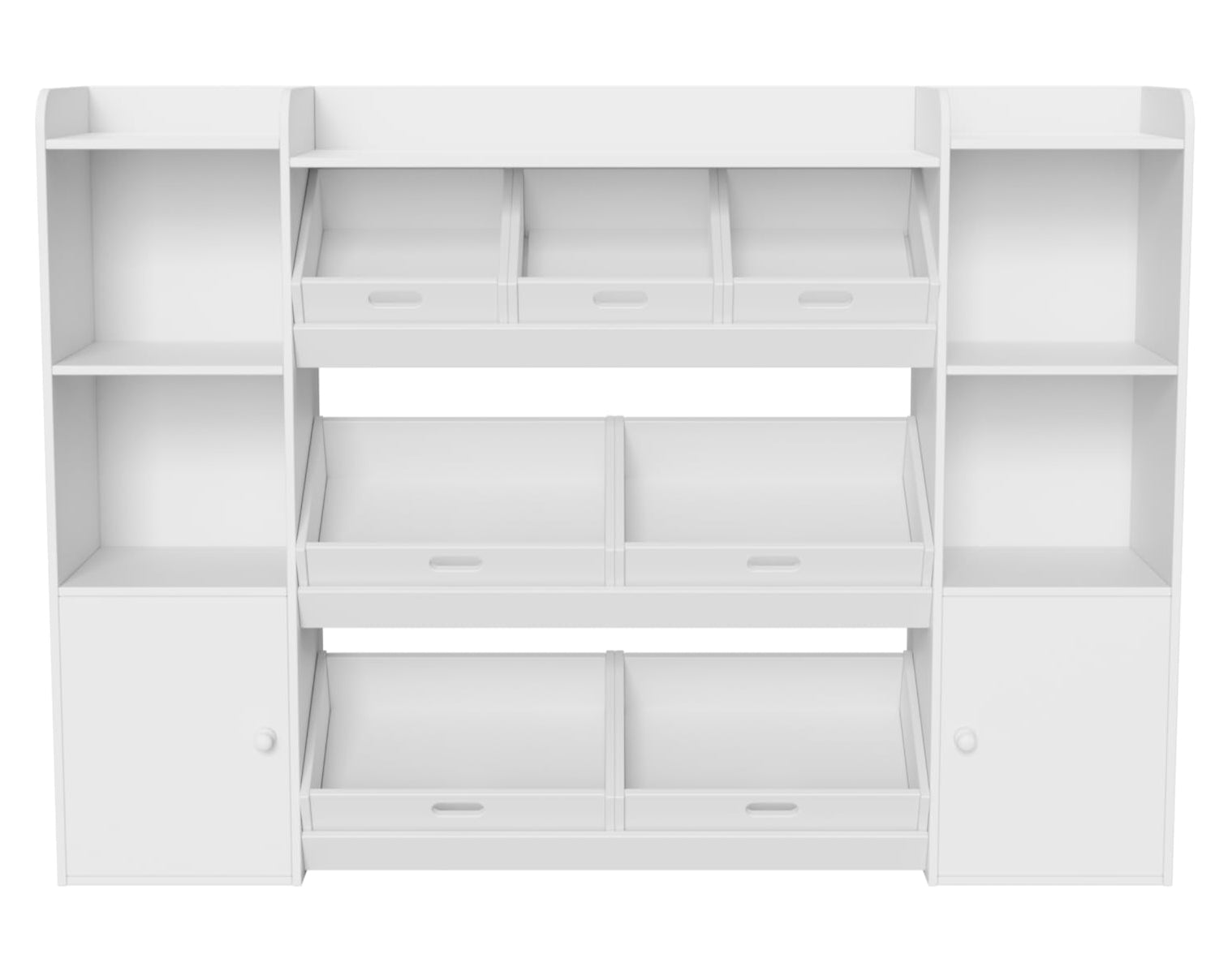 Toy Storage Organizer, White Wooden Bookshelf with 7 Storage Boxes