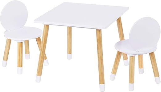 Kids Wood Table and Chair Set, Kids Play Table with 2 Chairs