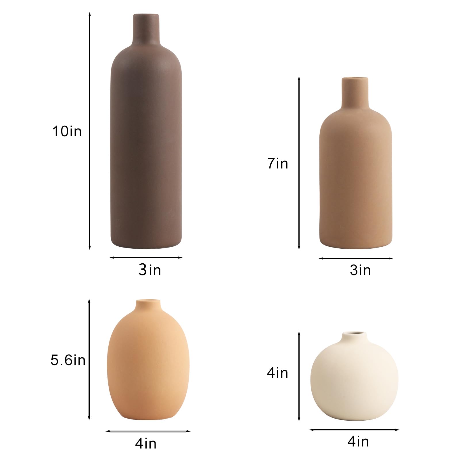Ceramic Neutral Vase Set of 4 for Farmhouse Home Decor