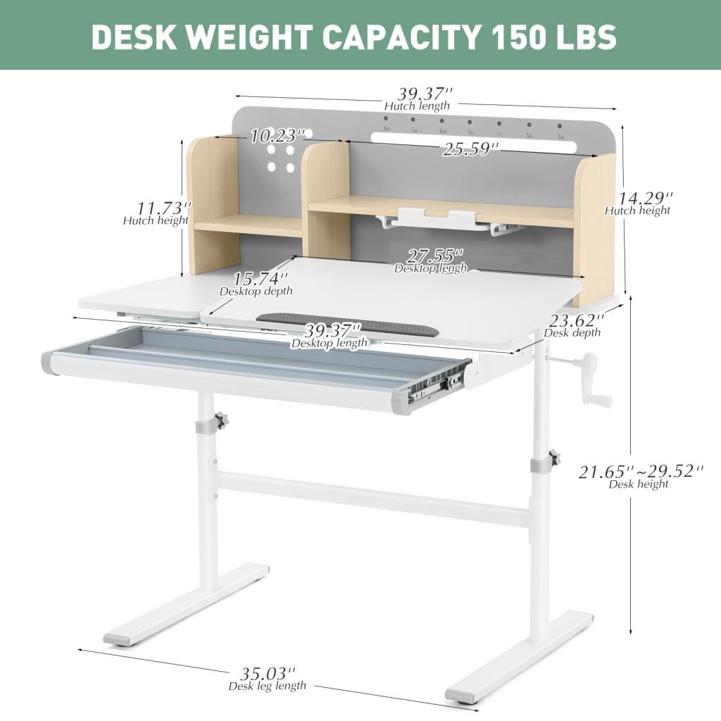 Adjustable Height Kids Desk with Tilting Desktop and Storage