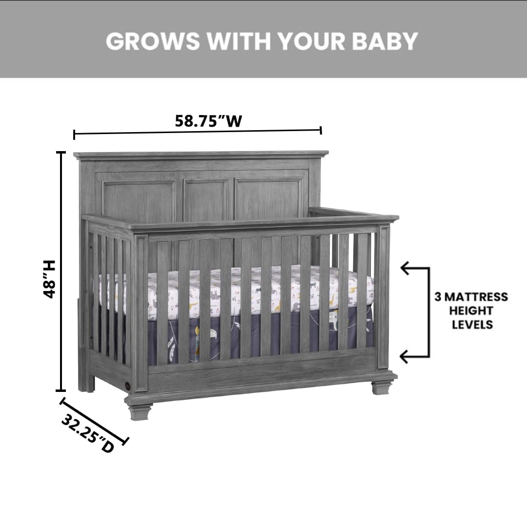 4-in-1 Convertible Baby Crib with Wainscoting Detail
