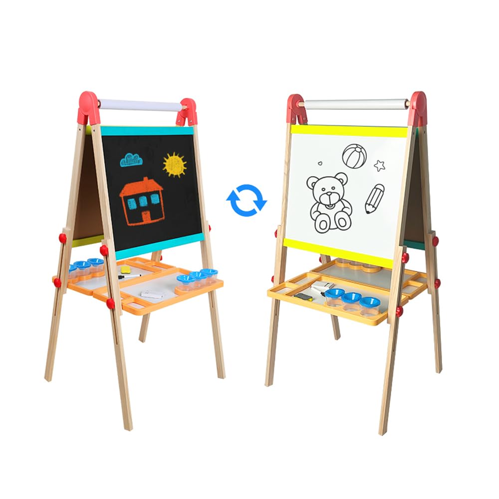 in-One Art Easel for Kids, Double Sided Wooden Kids Easel, Art Easel
