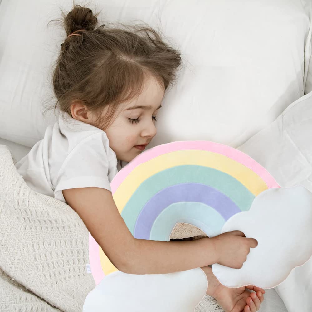 Rainbow Pillow for Girls, 21" Cloud Plush Stuffy, Cloud Shaped Throw Pillow, Car Travel Plush,Rainbow Decor, Car Home Decorations