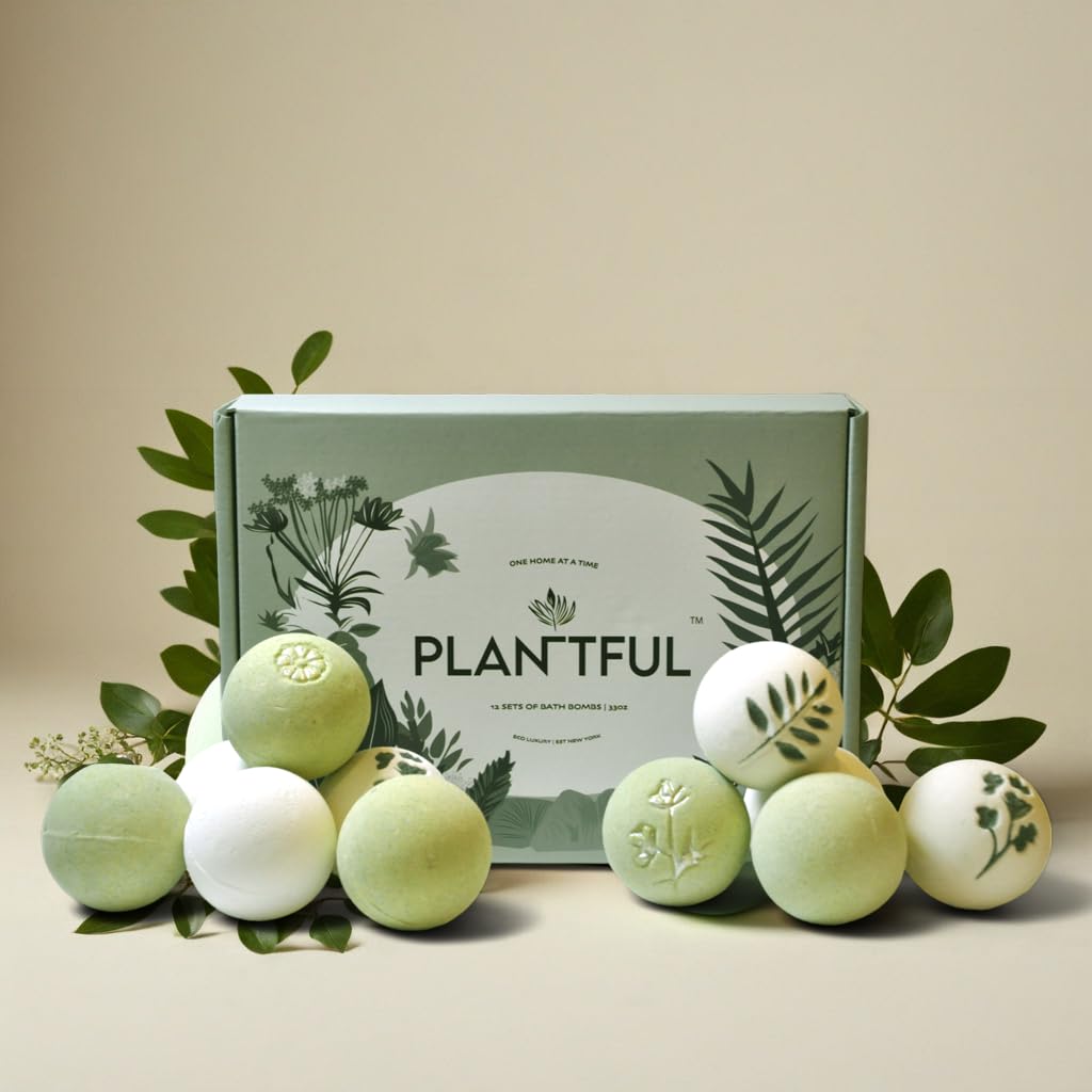 Organic Handmade Bath Bombs Gift Set - 12 Large Shea Butter Moisturizing Bath Bombs with Essential Oils