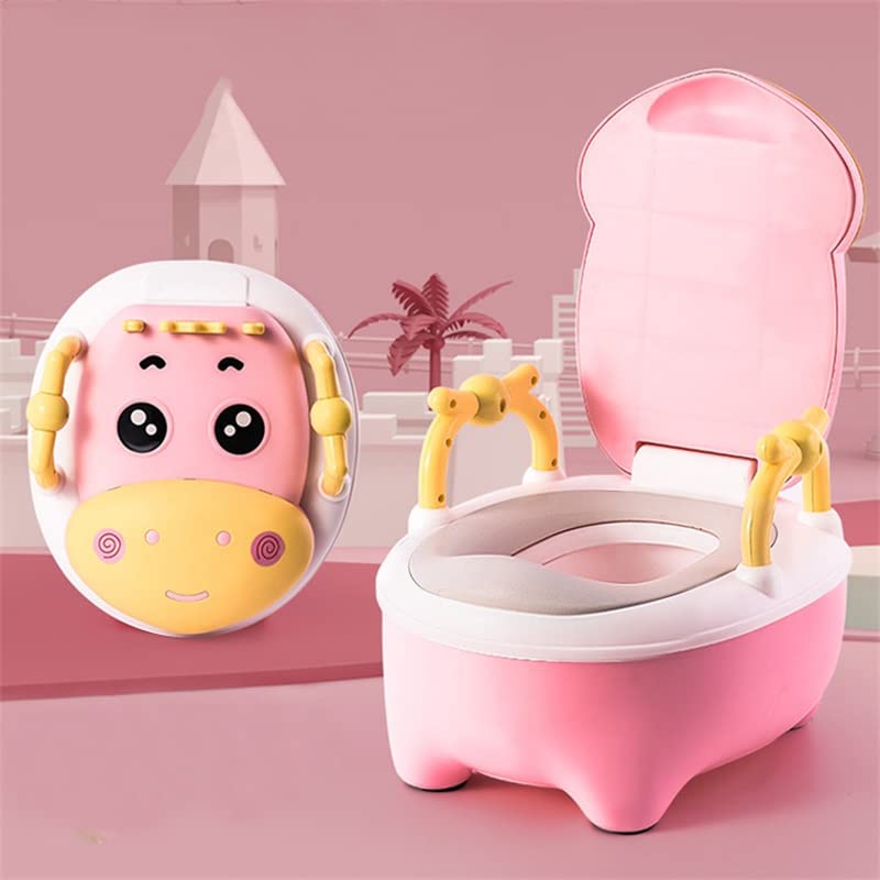 Portable Toddler Potty Toilet Cartoon Potty Training Seat Elevated Design Children Toilet Potty for Home Bathroom Outdoor Indoor(Pink)