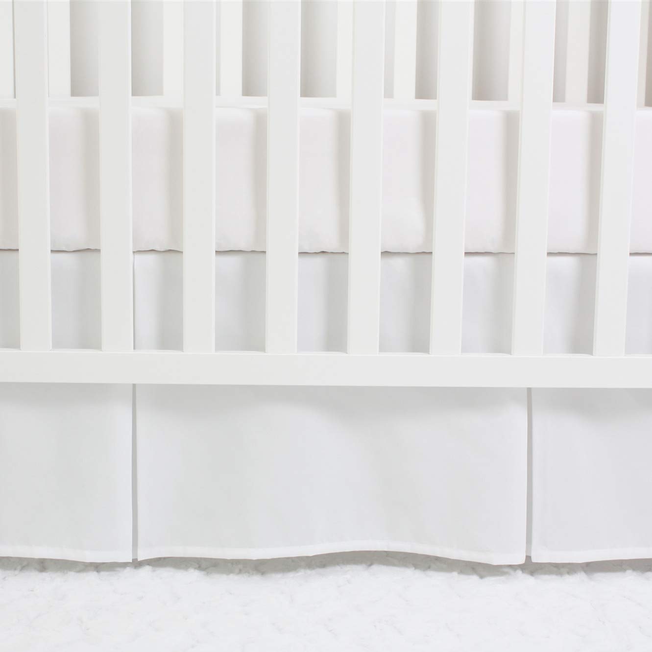 CaSaJa Classic Microfiber Crib Skirt with 2 Pleated Workmanship, Soft Breathable Dust Ruffle Fits Standard Crib and Toddler Bed, Pure White Color for Baby Boys and Girls, 14 inches Drop, White