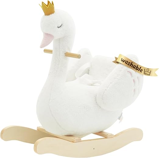 Kids Rocking Horse White Swan with Little Plush Doll Toys