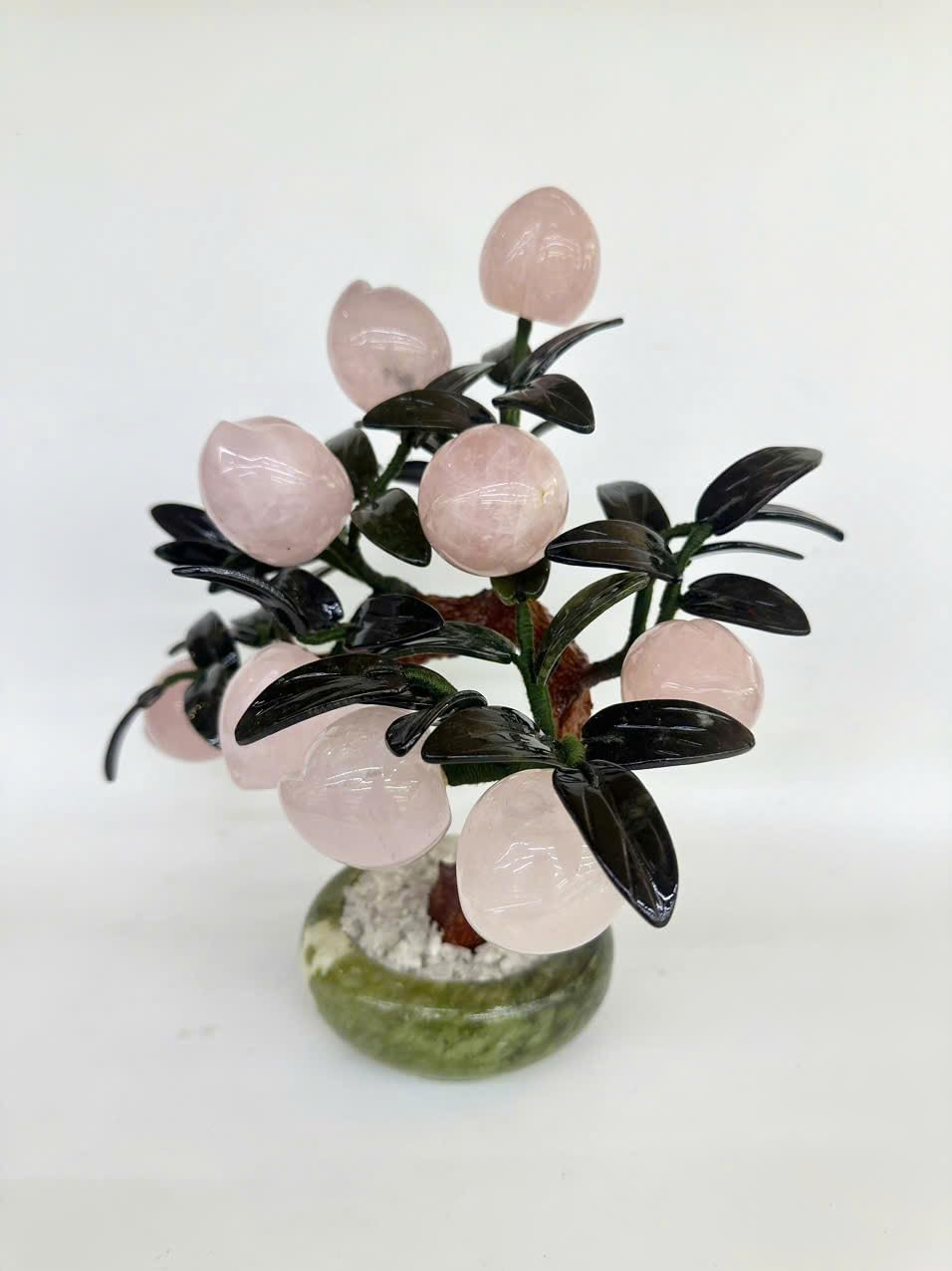 Rose Quartz Crystal Peach Tree Bonsai Feng Shui Money Tree