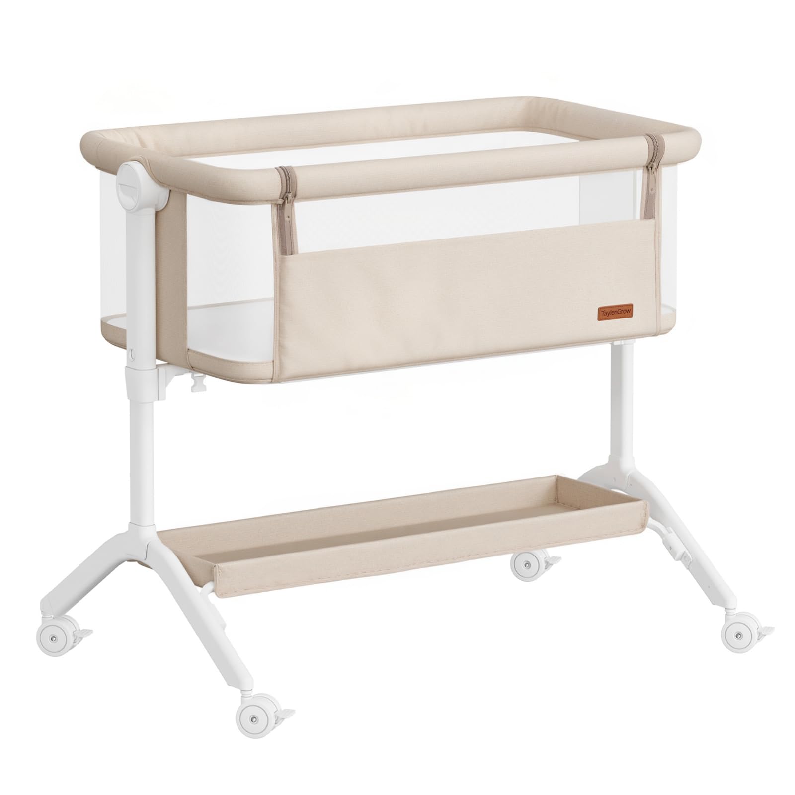 Bedside Bassinet with Breathable Mesh and Adjustable Height
