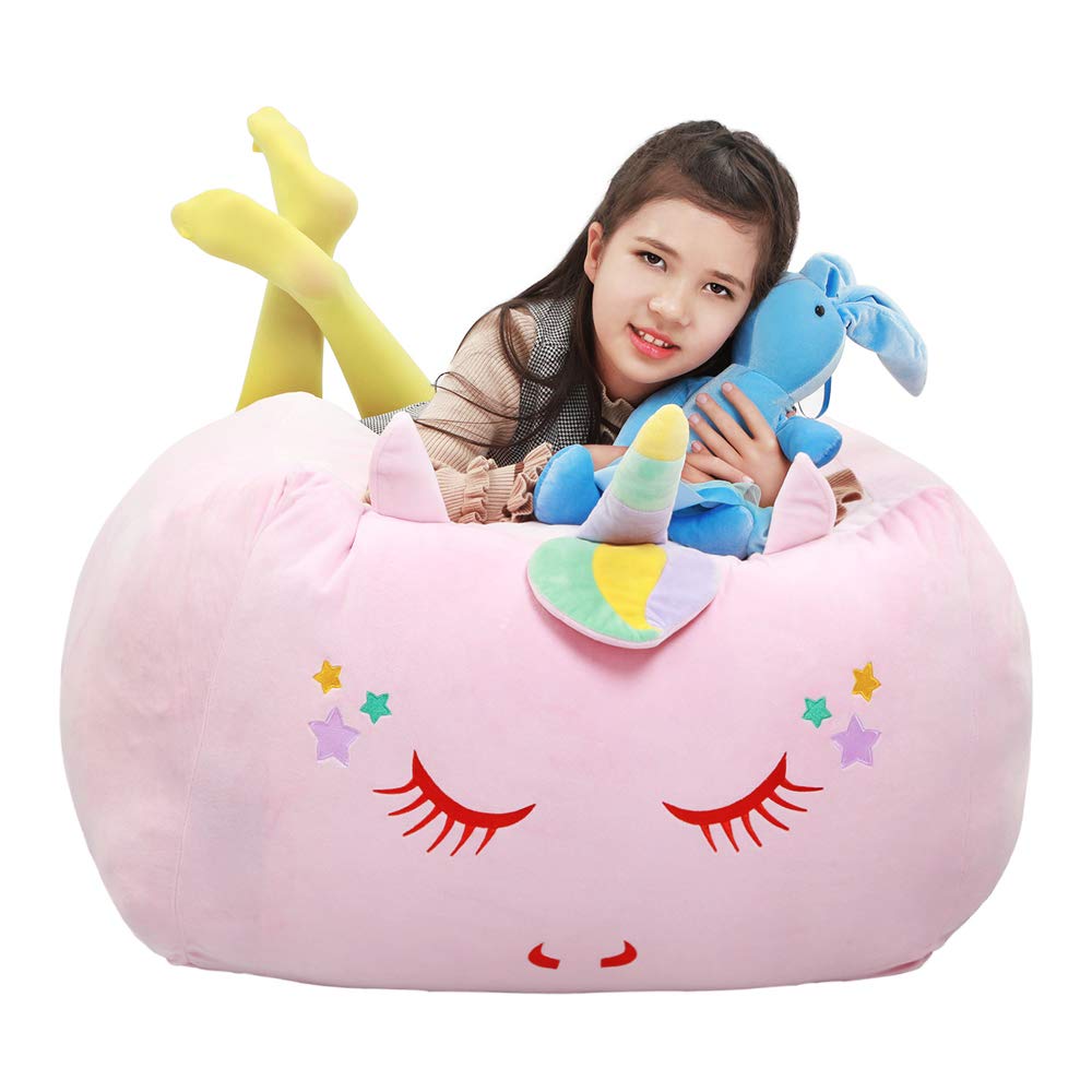 Unicorn Stuffed Animal Storage Bean Bag Chair Cover for Kids